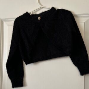 Black Kid’s Crop Sweater with Button Detail